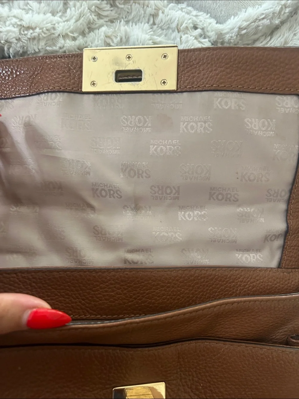 Michael Kors Sloan X-Large Leather Satchel Handbag Brown Luggage Top Handle Tote